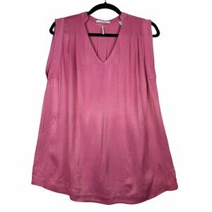 MAISON SCOTCH Womens Sleeveless Feminine Blouse Pleated Pink Sz M V-Neck Career